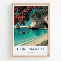 Coromandel Poster - New Zealand Travel Art - Coastal Archway Blooms Home Decor