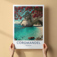 Coromandel Poster - New Zealand Travel Art - Pohutukawa Arch Beach Home Decor