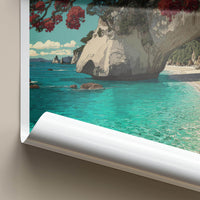 Coromandel Poster - New Zealand Travel Art - Pohutukawa Arch Beach Home Decor