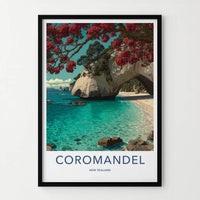 Coromandel Poster - New Zealand Travel Art - Pohutukawa Arch Beach Home Decor