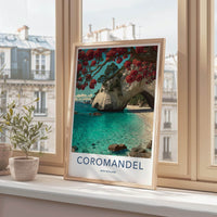 Coromandel Poster - New Zealand Travel Art - Pohutukawa Arch Beach Home Decor