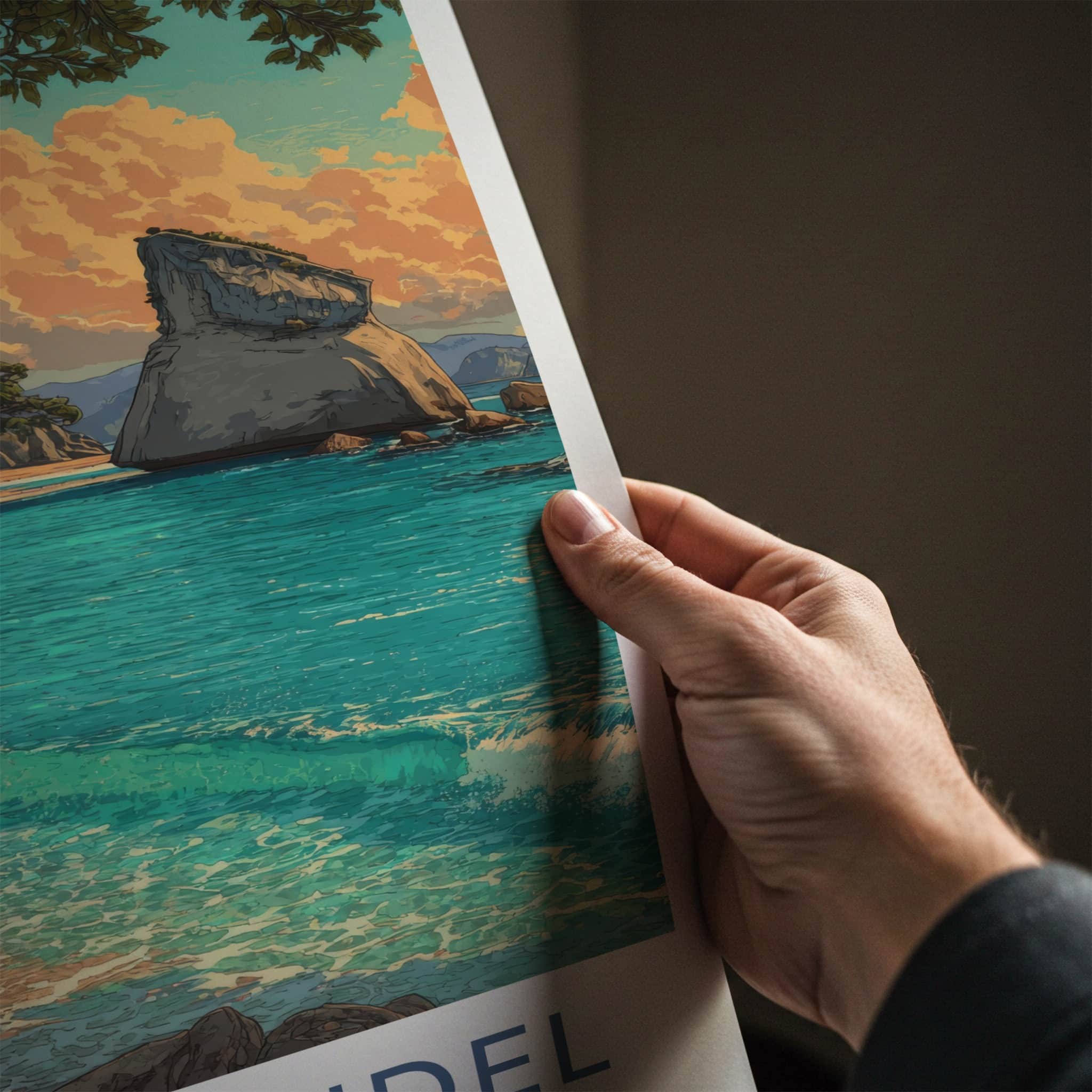 Coromandel Poster - New Zealand Travel Print - Cave Beach Home Decor