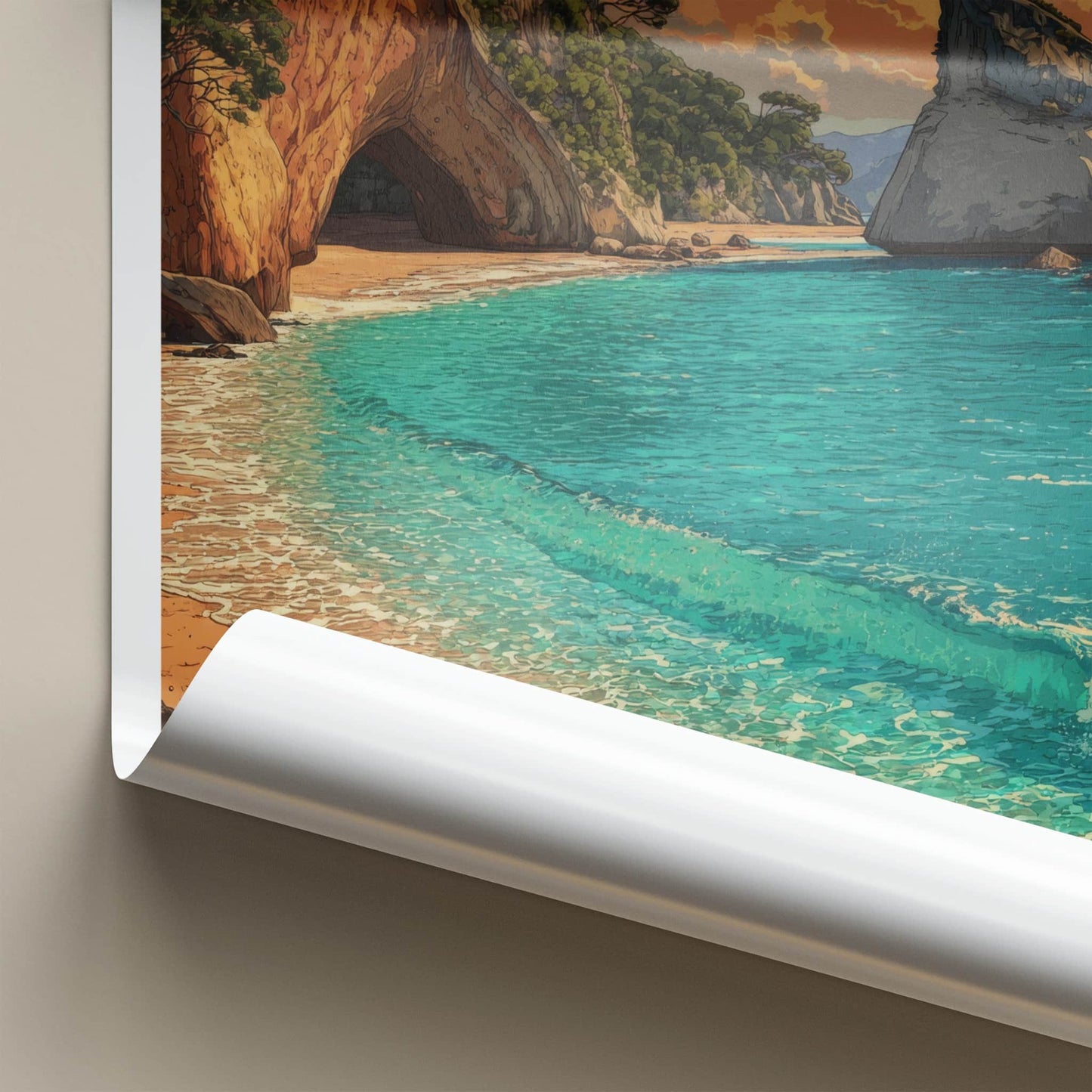 Coromandel Poster - New Zealand Travel Print - Cave Beach Home Decor