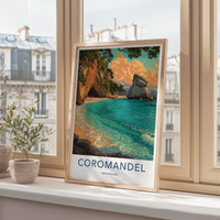 Coromandel Poster - New Zealand Travel Print - Cave Beach Home Decor