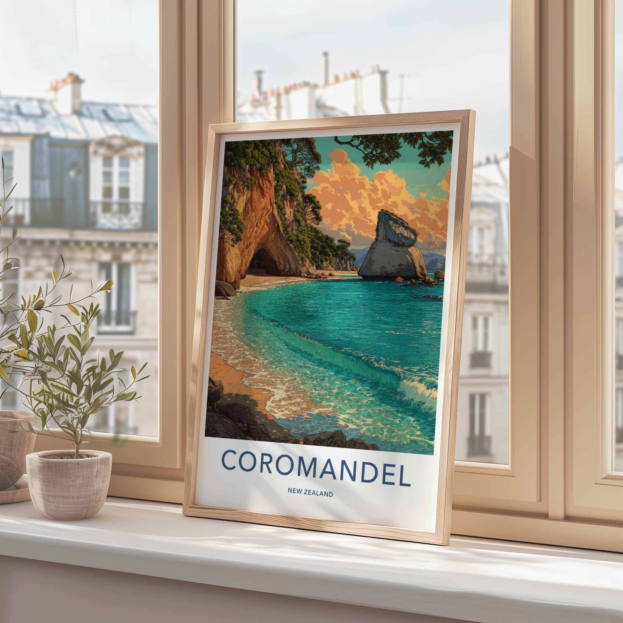 Coromandel Poster - New Zealand Travel Print - Cave Beach Home Decor