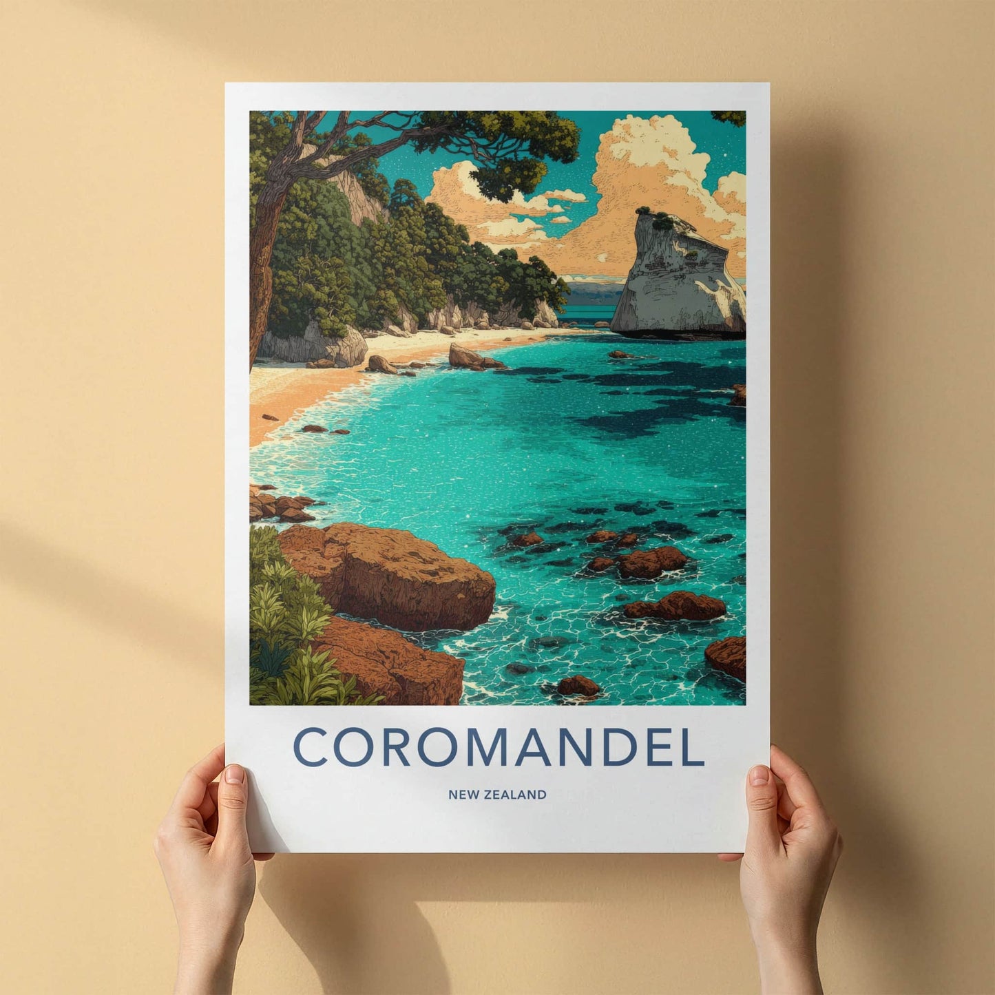 Coromandel Poster New Zealand Travel Print Ocean Beach Cliff Gallery Art