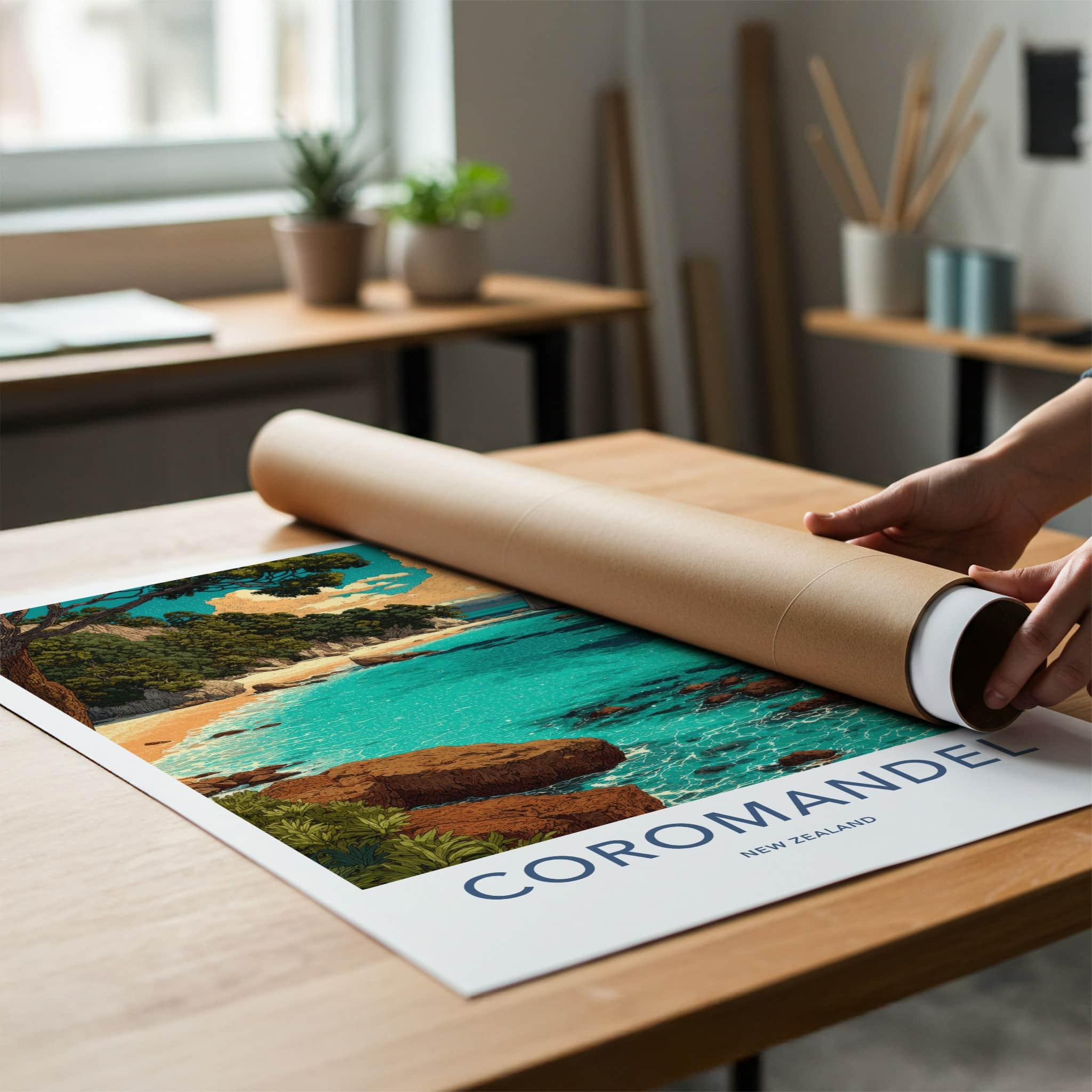 Coromandel Poster New Zealand Travel Print Ocean Beach Cliff Gallery Art