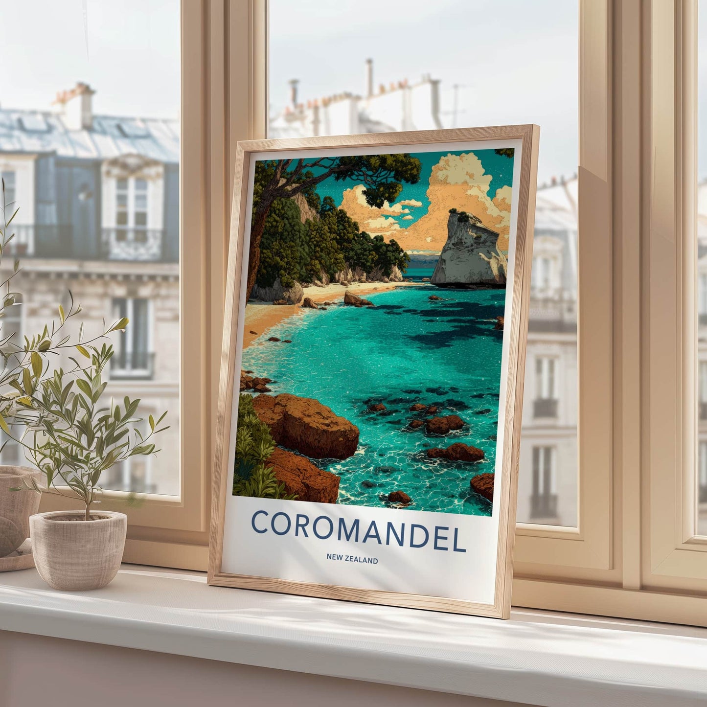 Coromandel Poster New Zealand Travel Print Ocean Beach Cliff Gallery Art