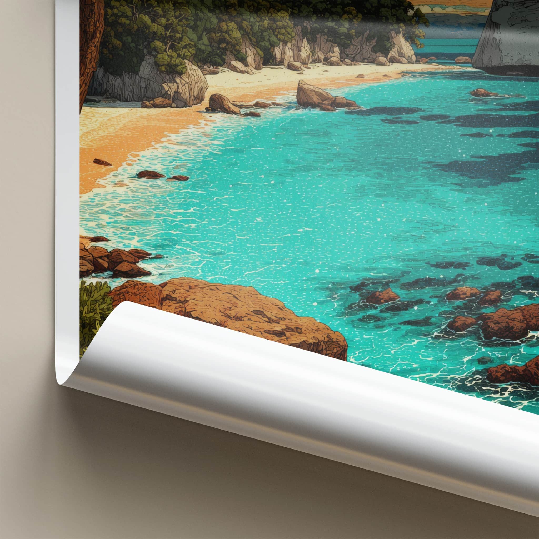 Coromandel Poster New Zealand Travel Print Ocean Beach Cliff Gallery Art