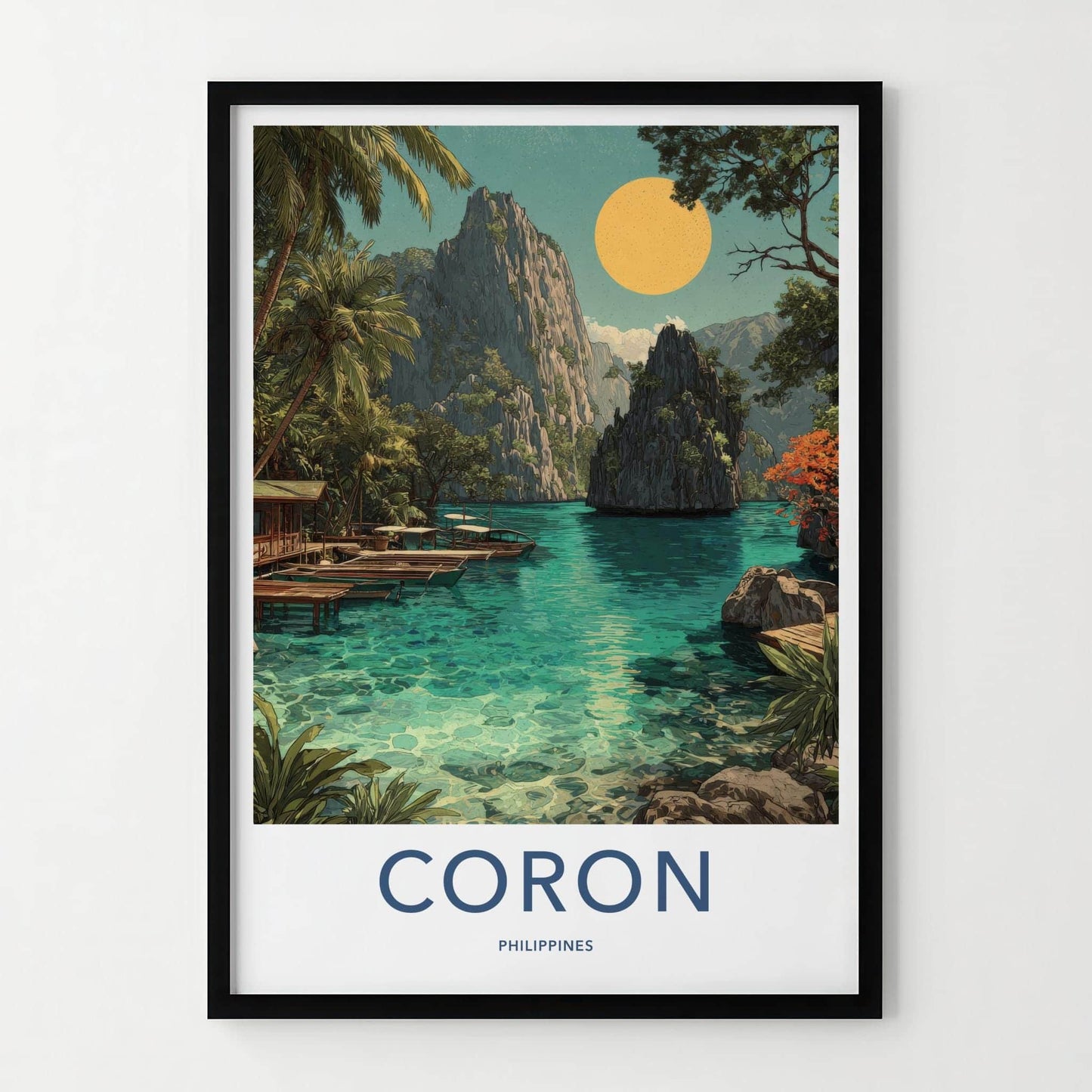Coron Poster - Philippines Travel Art - Emerald Waters Boats Home Decor