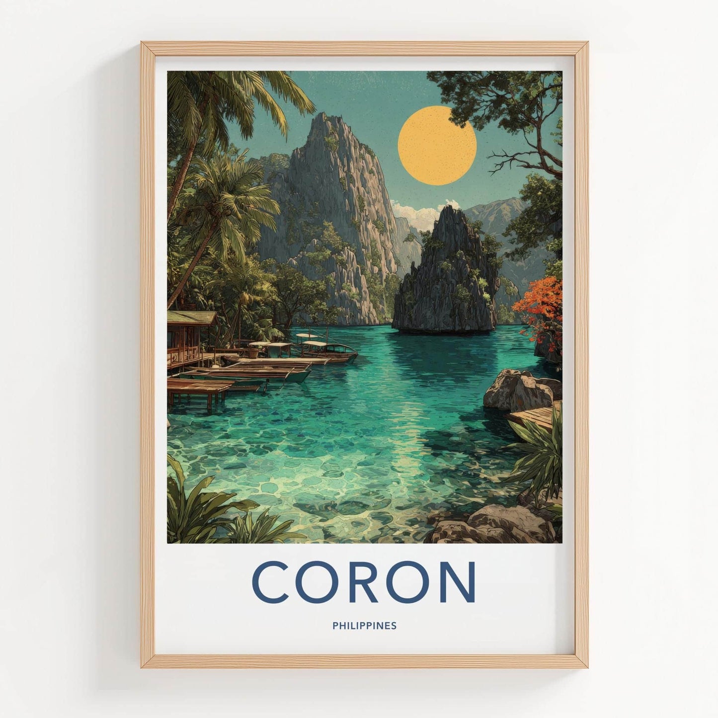 Coron Poster - Philippines Travel Art - Emerald Waters Boats Home Decor