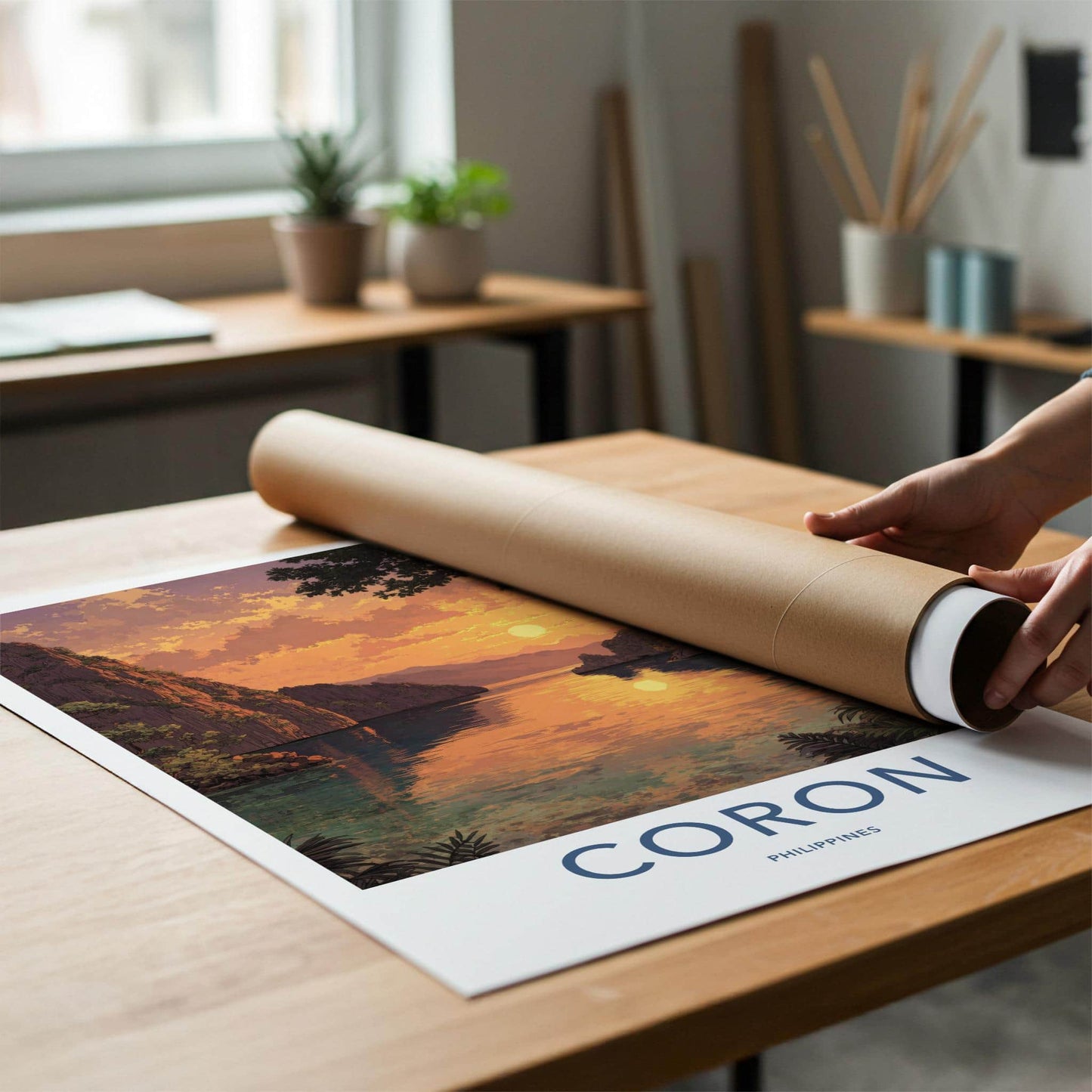 Coron Poster - Philippines Travel Art - Golden Island Sunset Home Decor