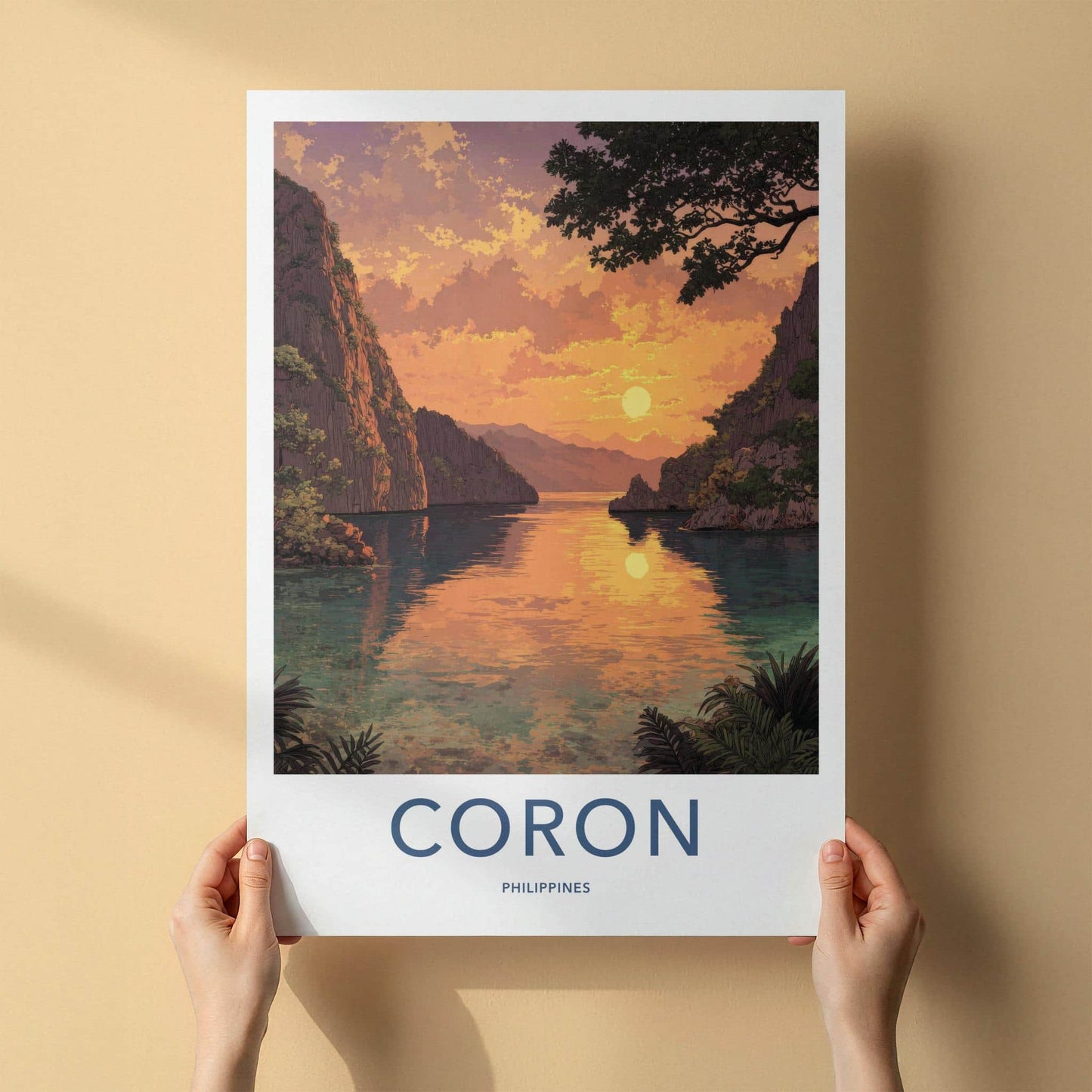 Coron Poster - Philippines Travel Art - Golden Island Sunset Home Decor
