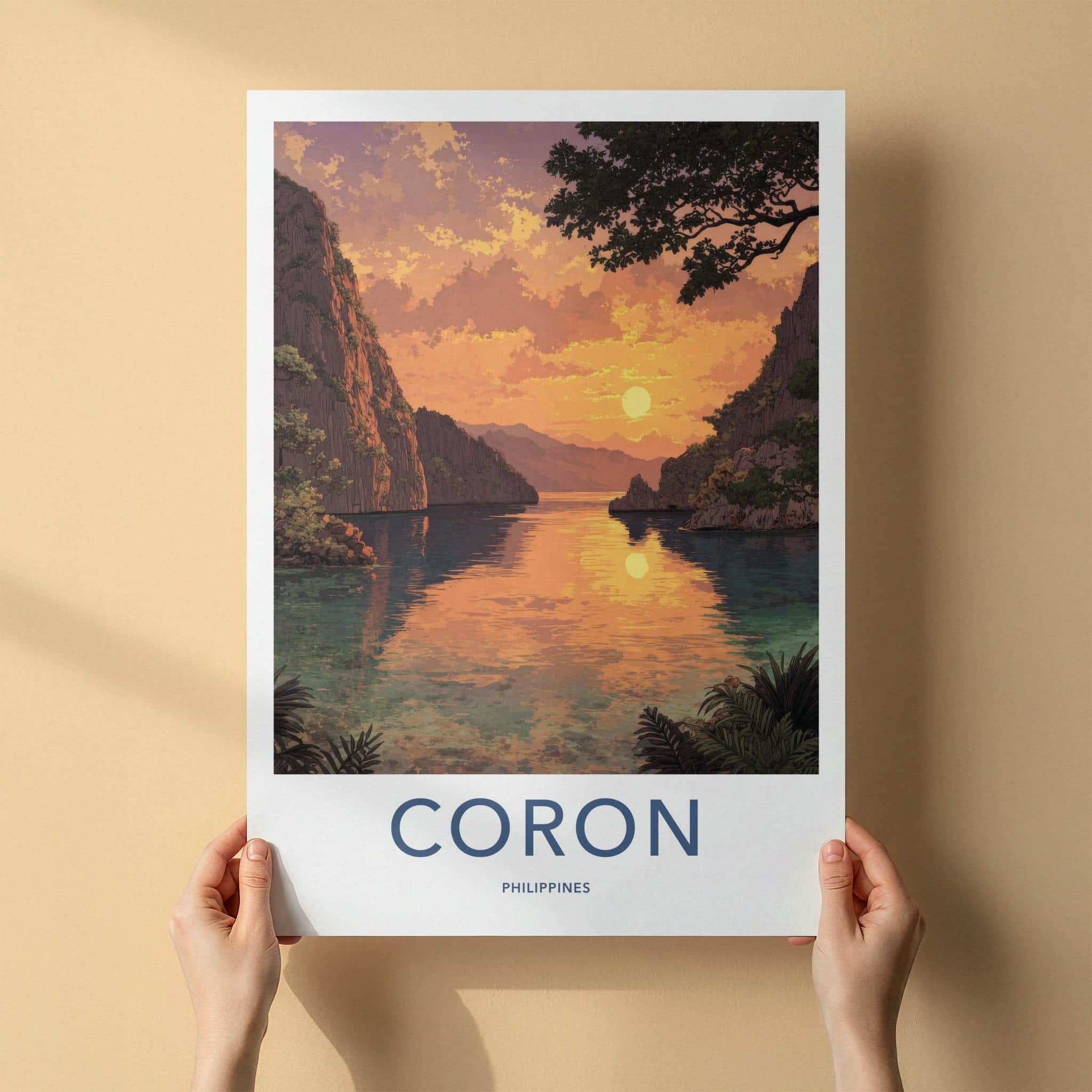 Coron Poster - Philippines Travel Art - Golden Island Sunset Home Decor