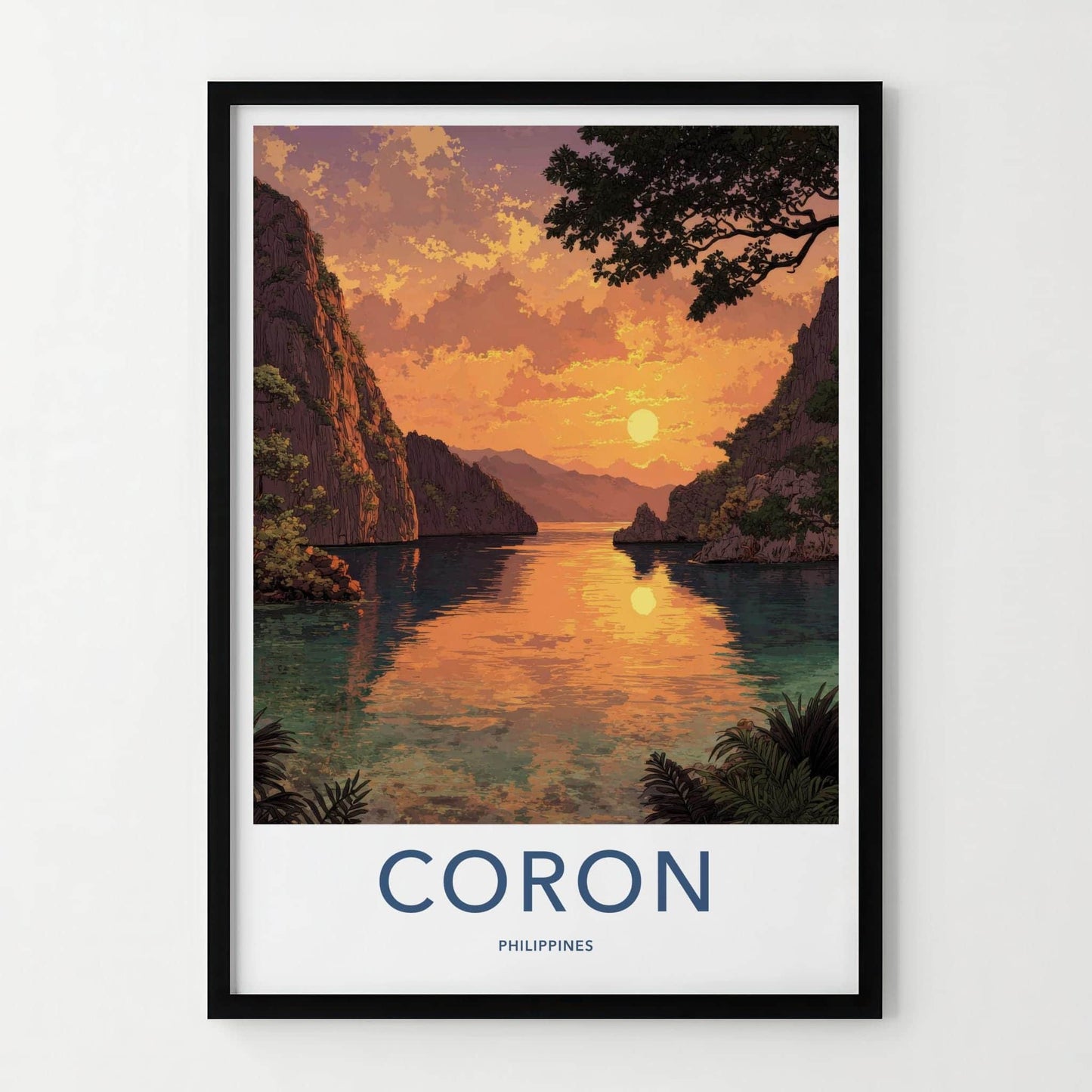 Coron Poster - Philippines Travel Art - Golden Island Sunset Home Decor