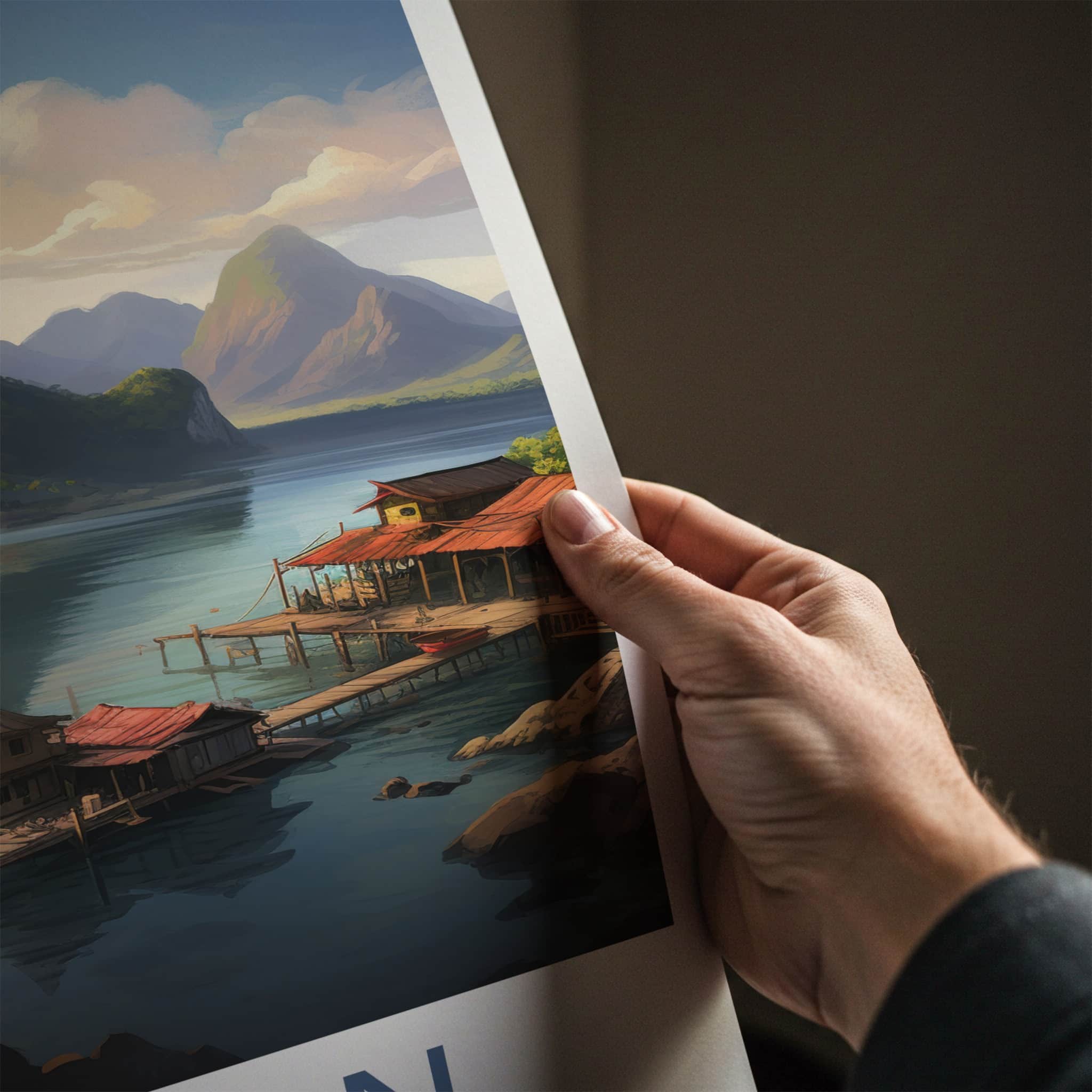Coron Poster - Philippines Travel Art - Stilt Houses Mountains Home Decor