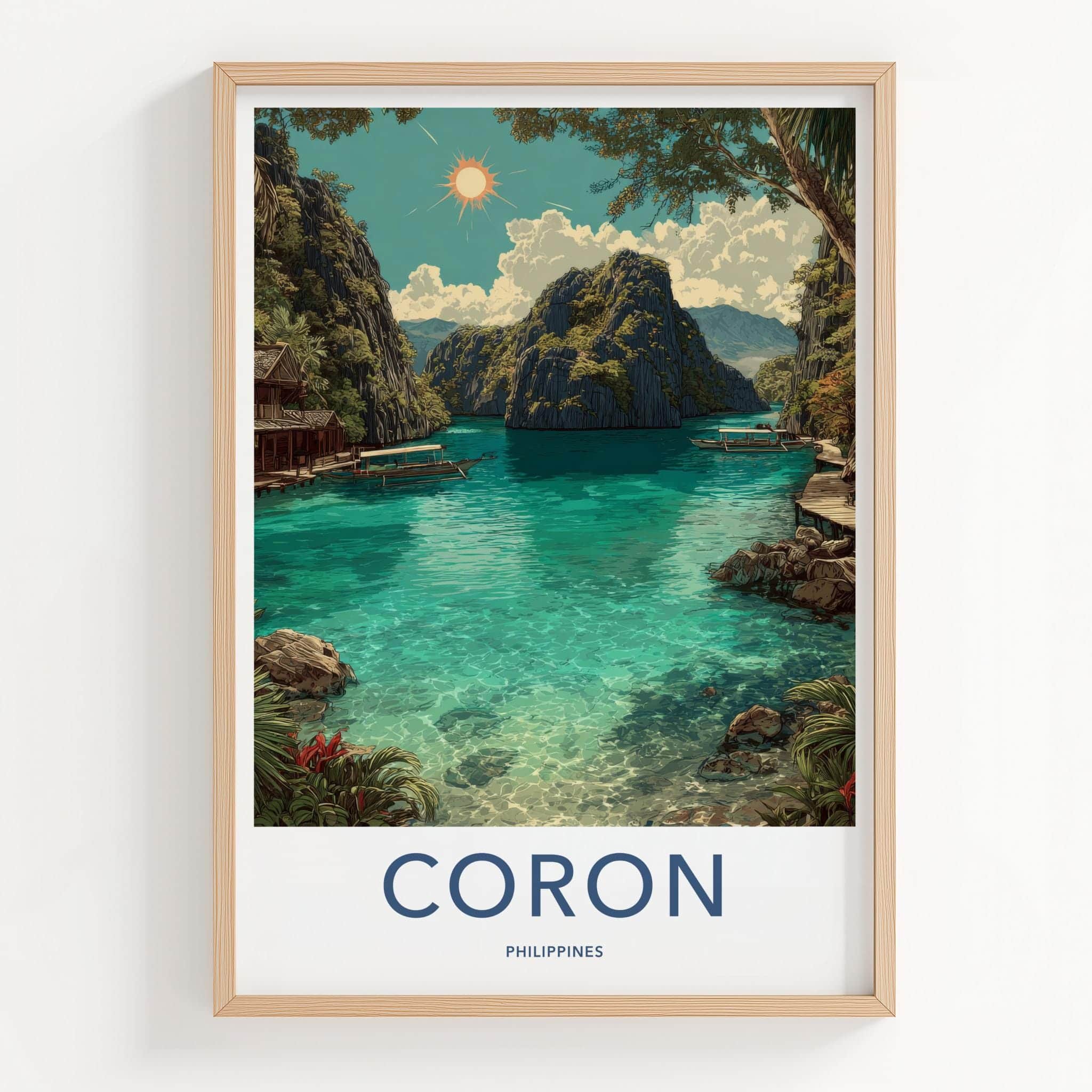 Coron Poster - Philippines Travel Art - Tropical Lagoon Boats Home Decor