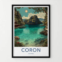 Coron Poster - Philippines Travel Art - Tropical Lagoon Boats Home Decor