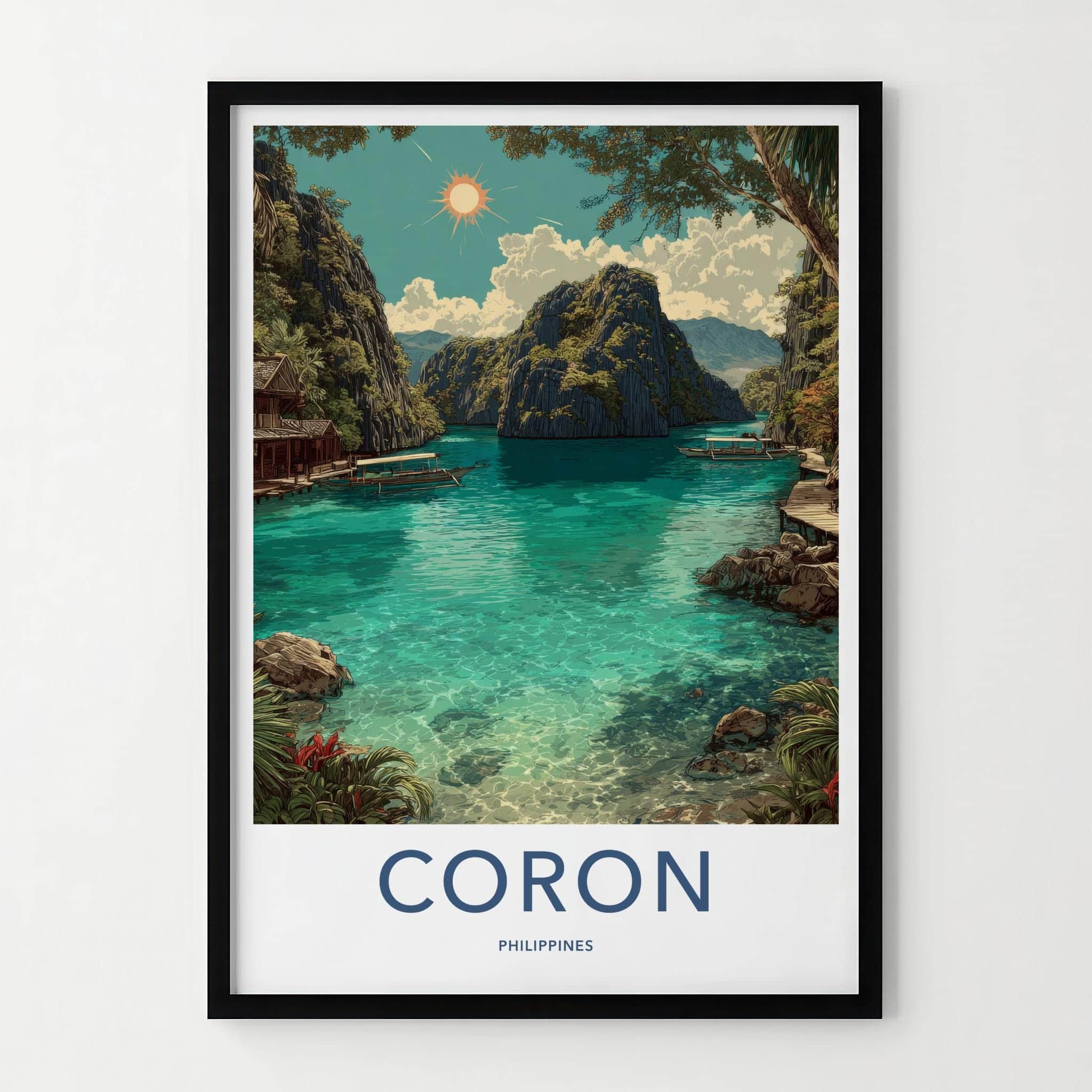 Coron Poster - Philippines Travel Art - Tropical Lagoon Boats Home Decor