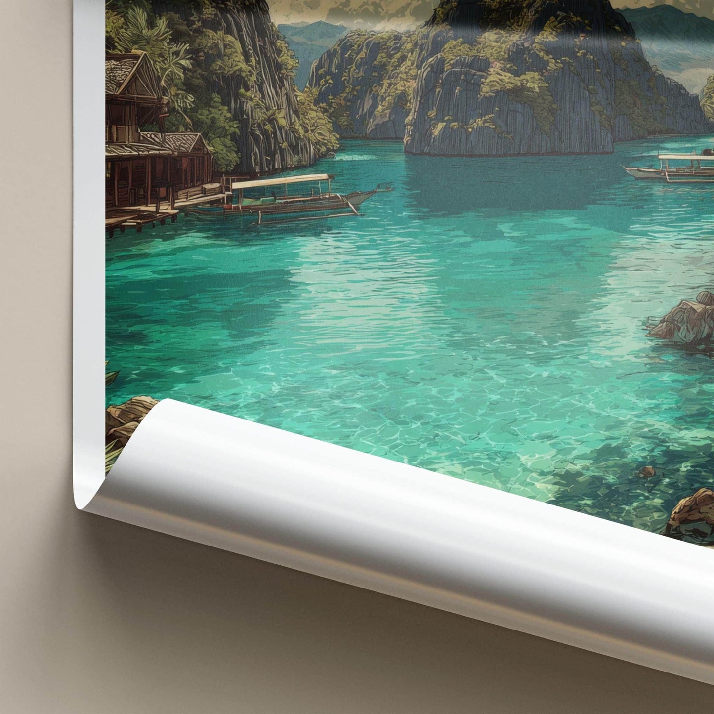 Coron Poster - Philippines Travel Art - Tropical Lagoon Boats Home Decor
