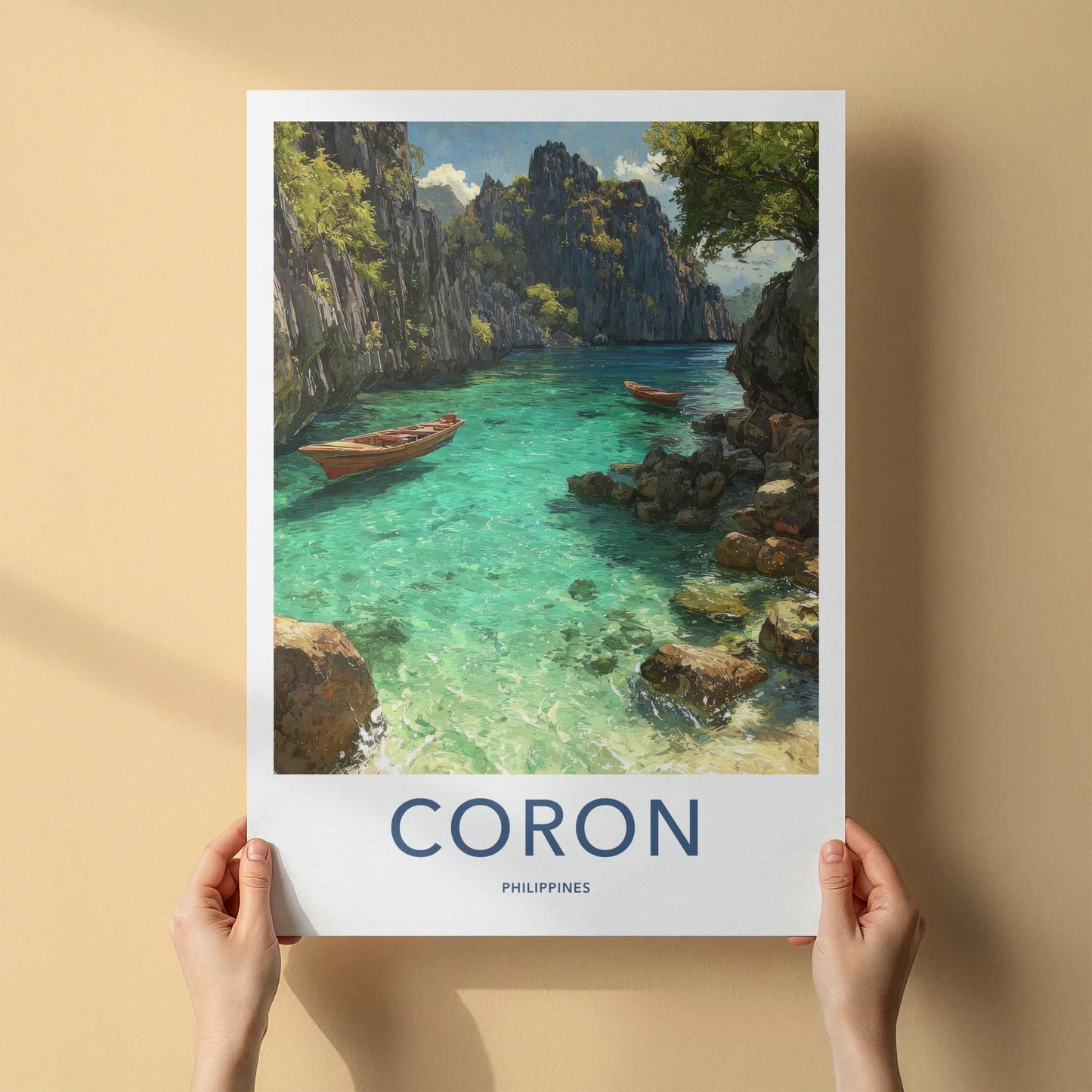 Coron Poster - Philippines Travel Print - Clear Water Boats Wall Decor