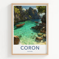 Coron Poster - Philippines Travel Print - Clear Water Boats Wall Decor