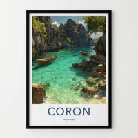 Coron Poster - Philippines Travel Print - Clear Water Boats Wall Decor