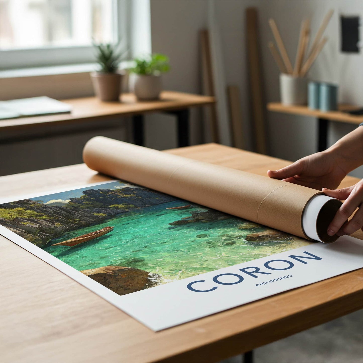 Coron Poster - Philippines Travel Print - Clear Water Boats Wall Decor