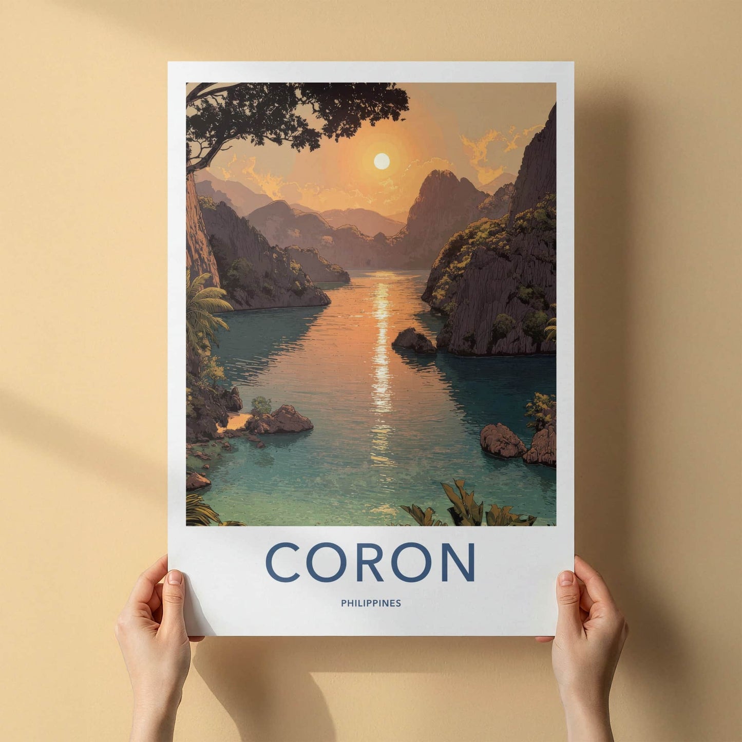 Coron Poster - Philippines Travel Print - Sunset Islands Inlet Home Art