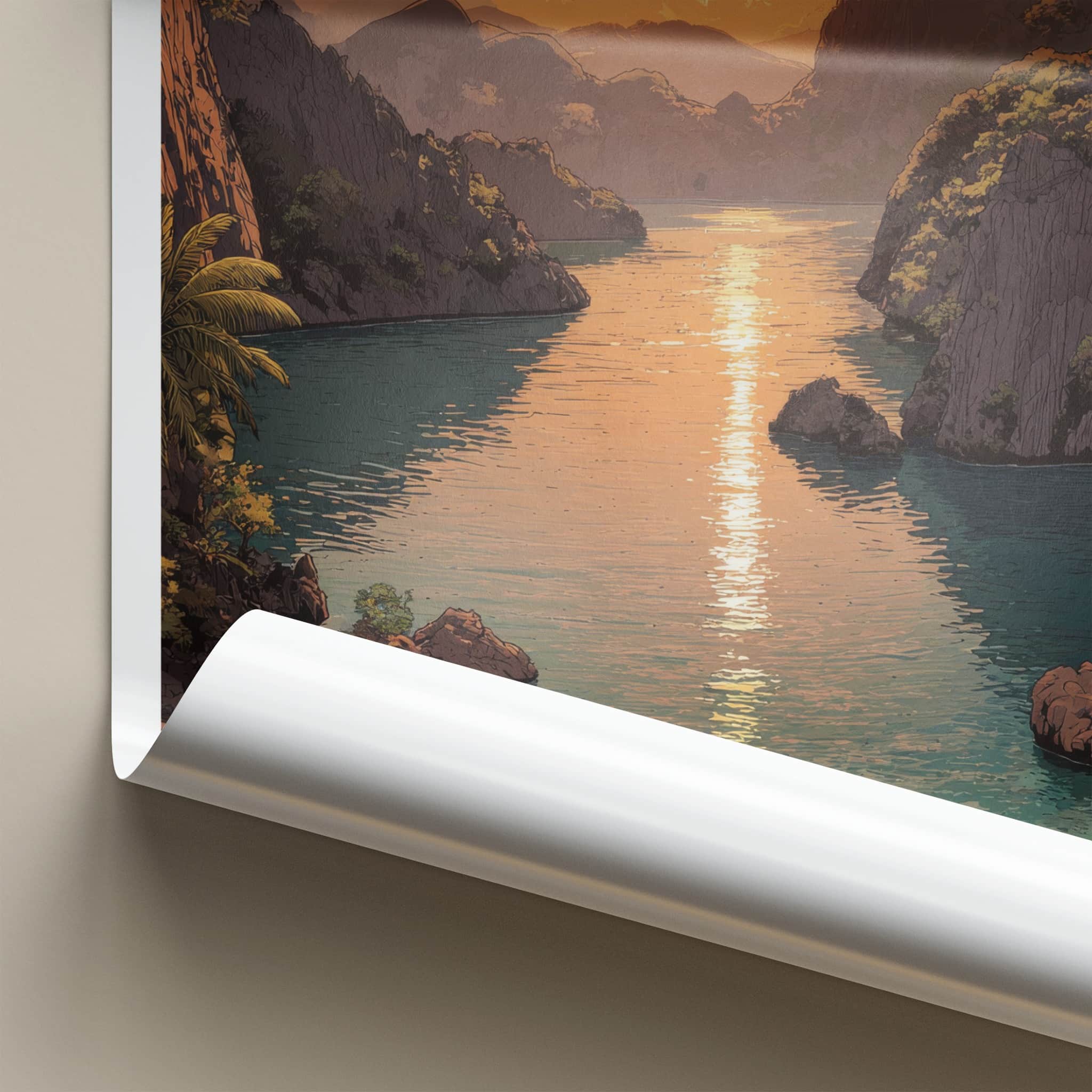 Coron Poster - Philippines Travel Print - Sunset Islands Inlet Home Art