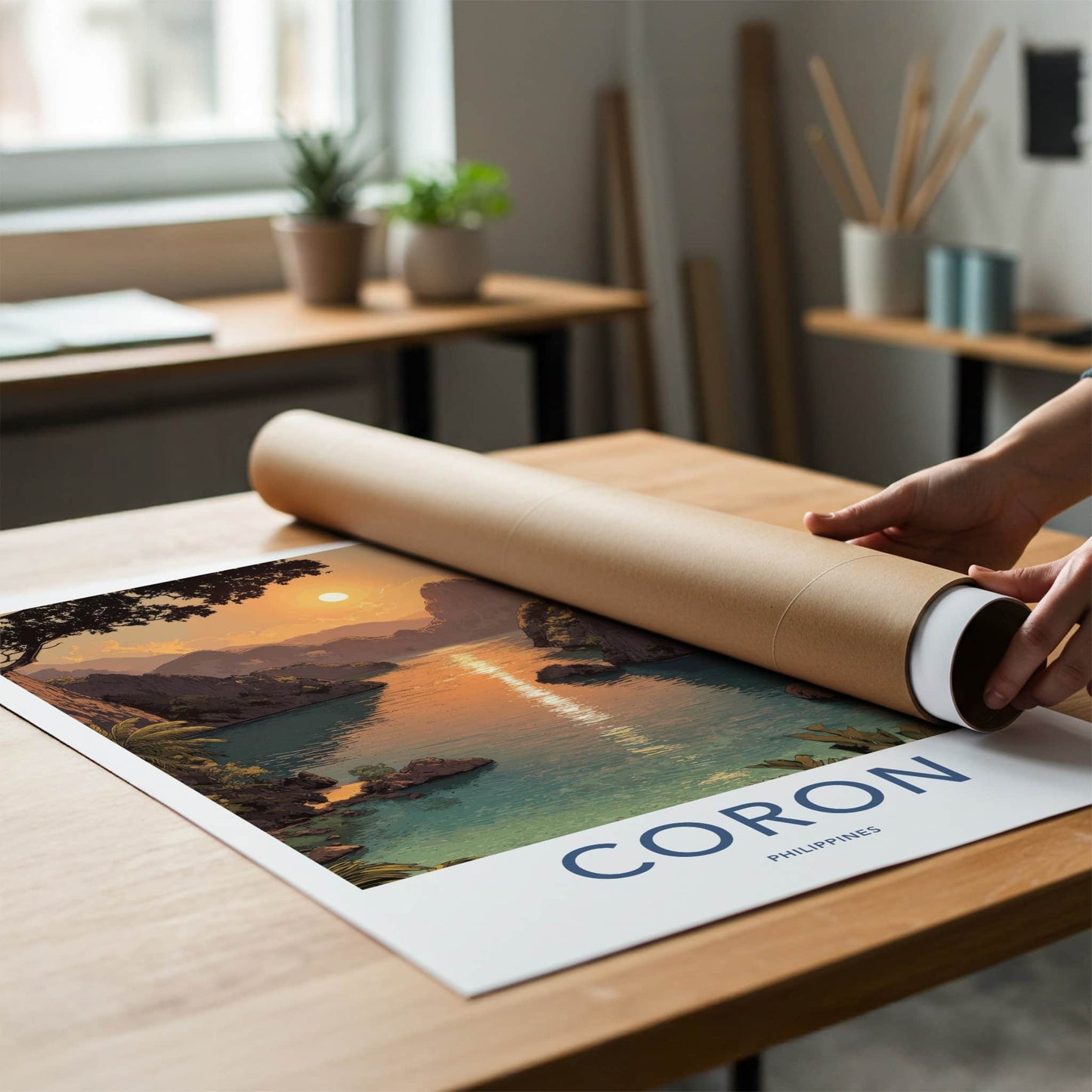 Coron Poster - Philippines Travel Print - Sunset Islands Inlet Home Art