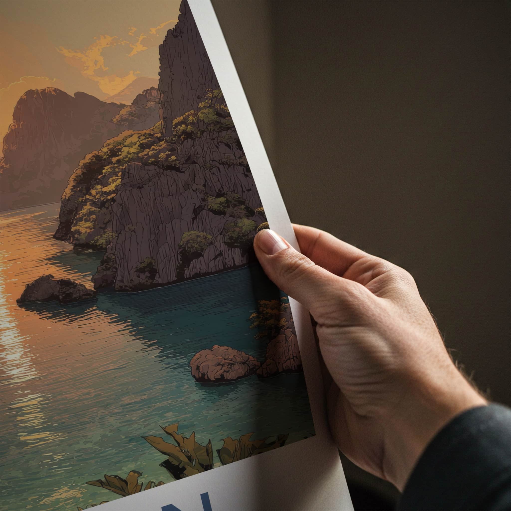 Coron Poster - Philippines Travel Print - Sunset Islands Inlet Home Art