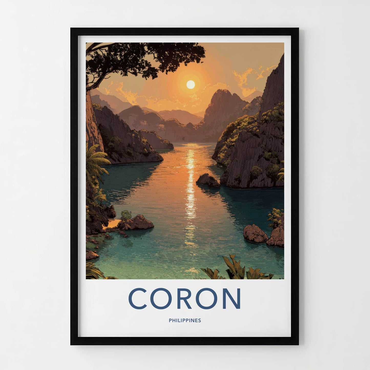 Coron Poster - Philippines Travel Print - Sunset Islands Inlet Home Art