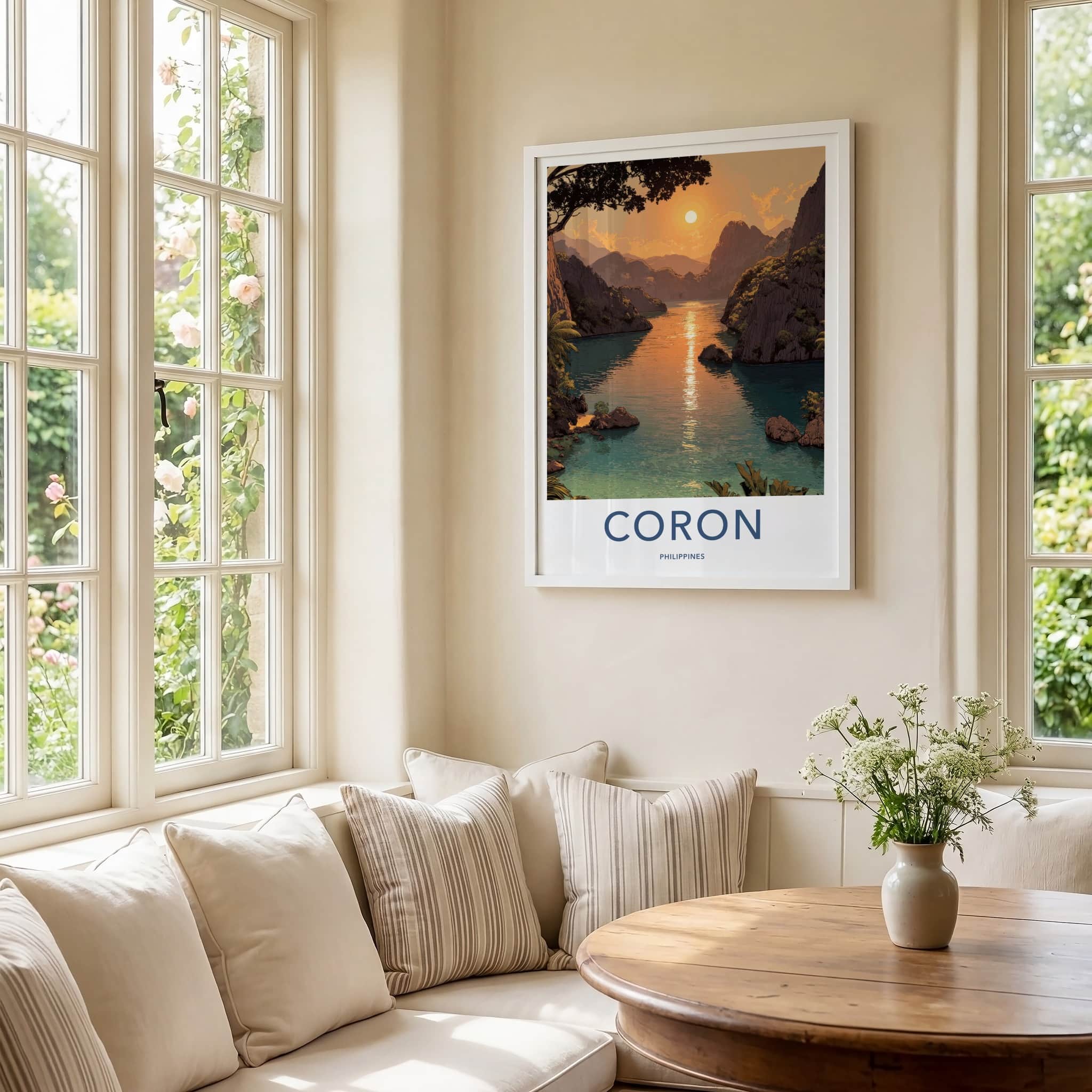 Coron Poster - Philippines Travel Print - Sunset Islands Inlet Home Art