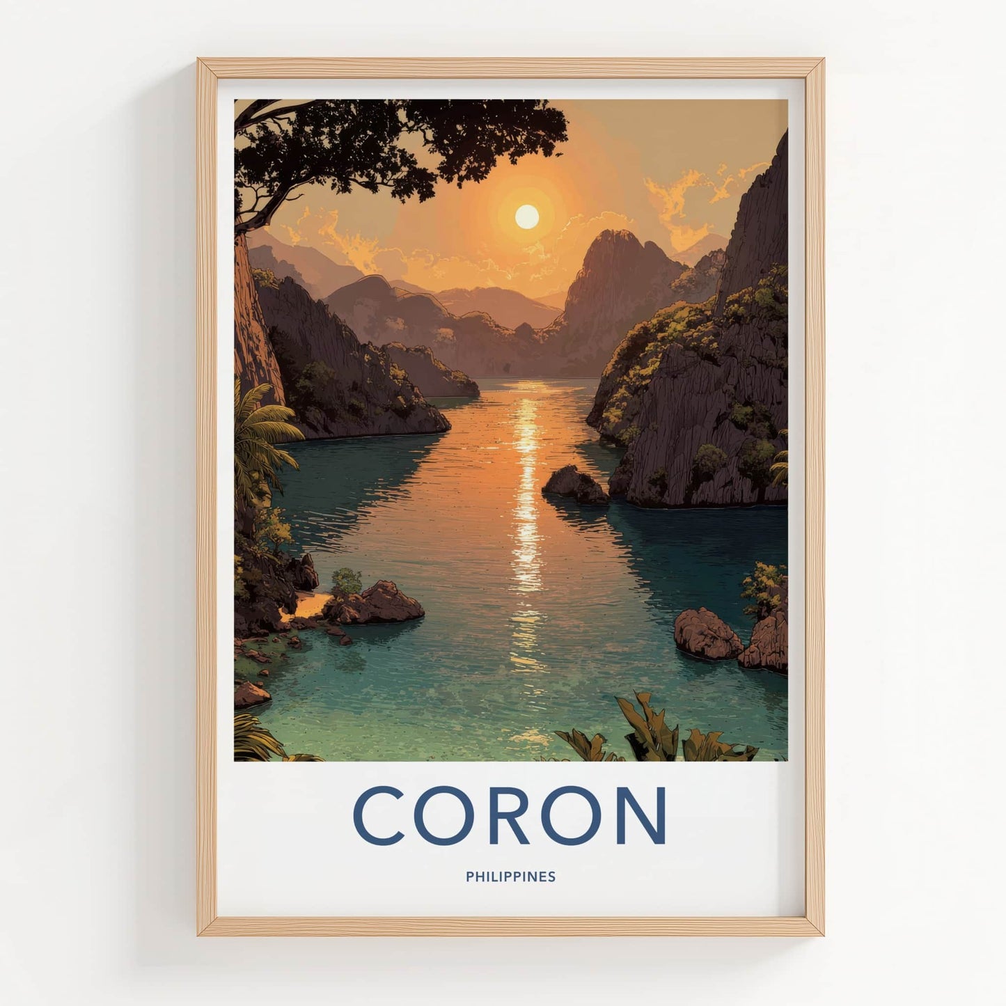 Coron Poster - Philippines Travel Print - Sunset Islands Inlet Home Art
