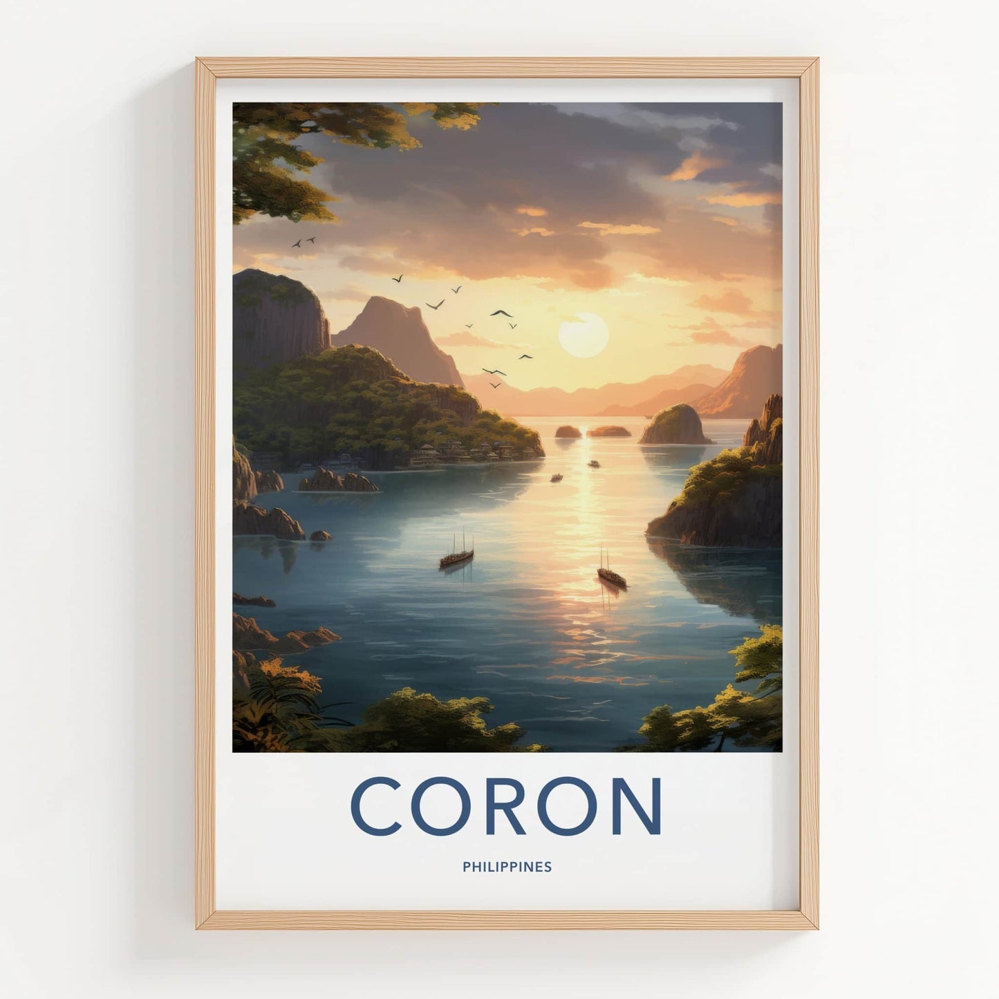 Coron Poster - Philippines Wall Art - Tropical Island Sunset Home Decor