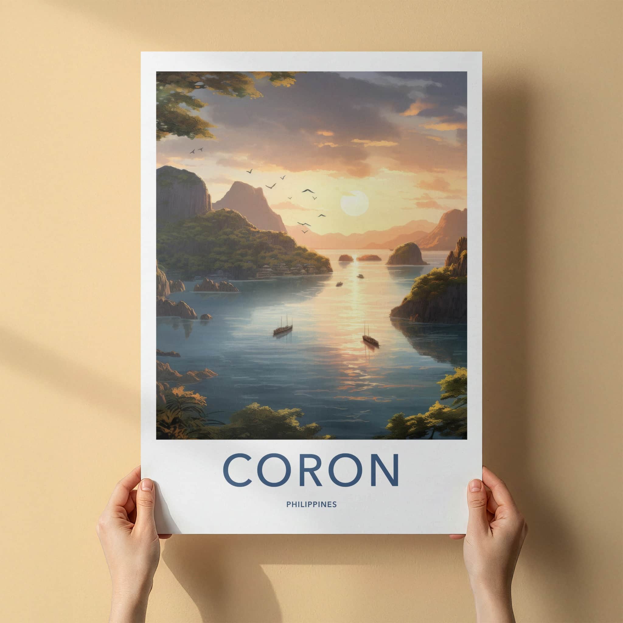 Coron Poster - Philippines Wall Art - Tropical Island Sunset Home Decor
