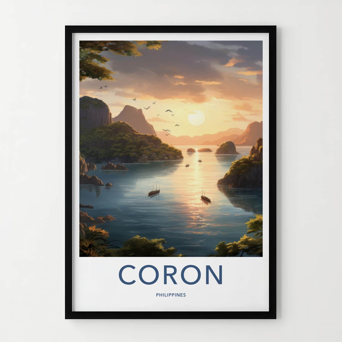 Coron Poster - Philippines Wall Art - Tropical Island Sunset Home Decor