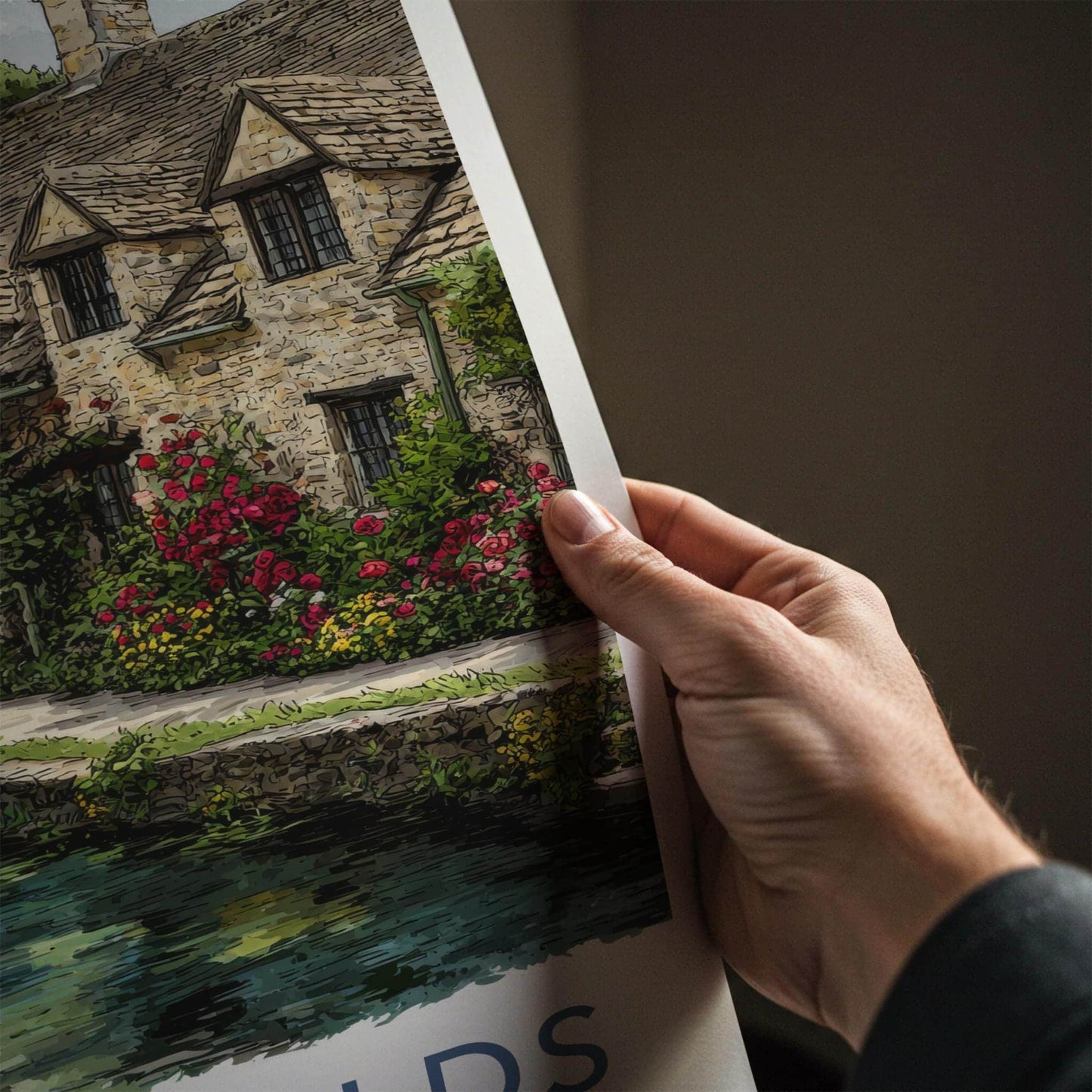 Cotswolds Poster - England Travel Art - Floral Stone Bridge Wall Decor