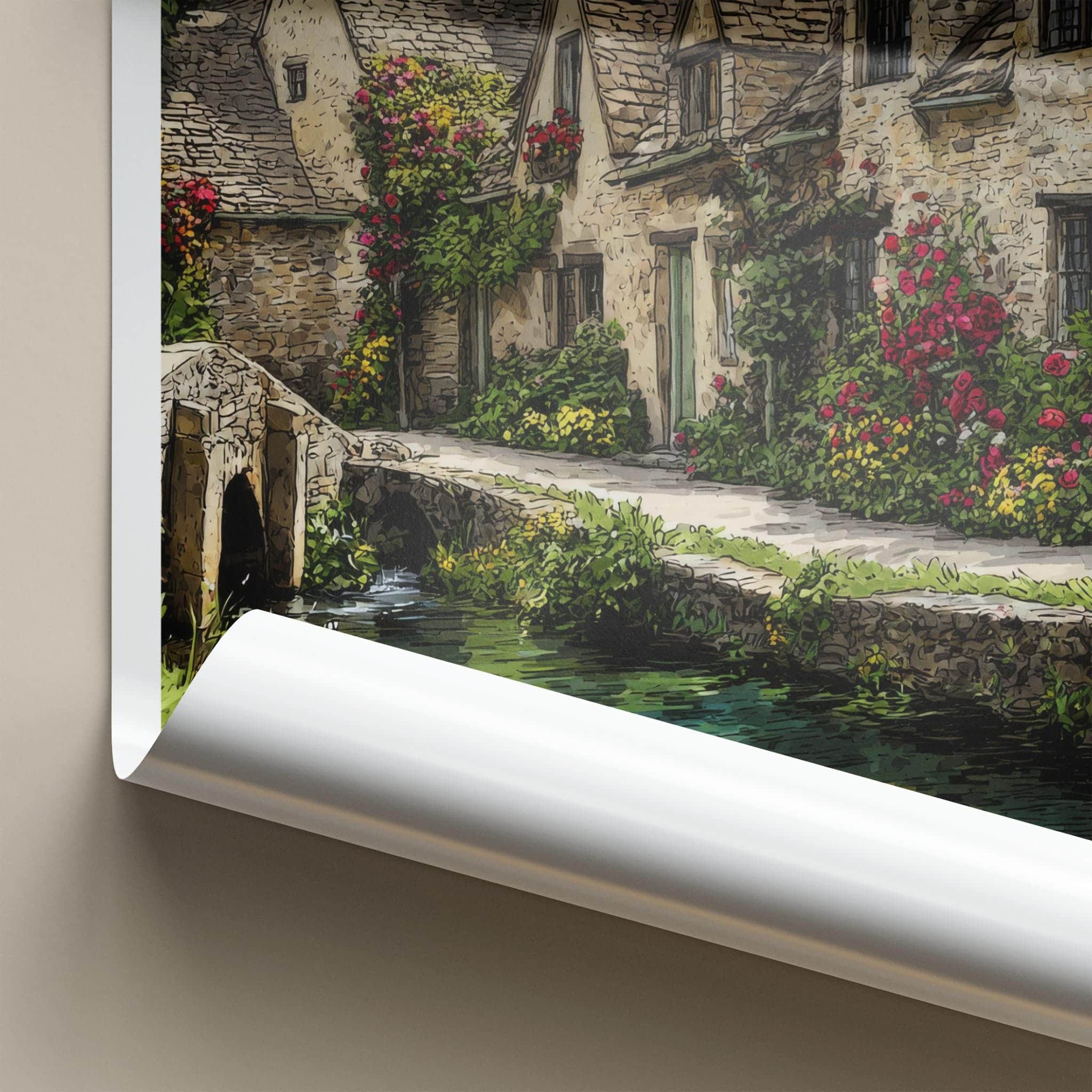 Cotswolds Poster - England Travel Art - Floral Stone Bridge Wall Decor