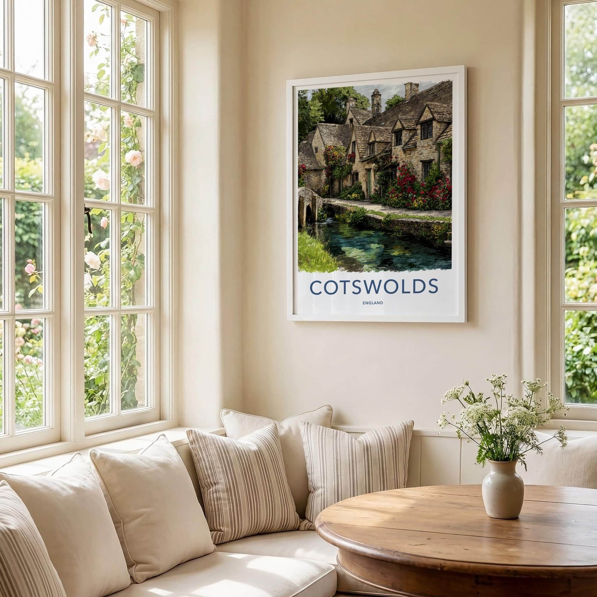 Cotswolds Poster - England Travel Art - Floral Stone Bridge Wall Decor