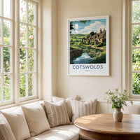 Cotswolds Poster - England Travel Art - Quaint Waterside Houses Home Decor