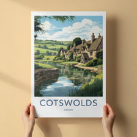 Cotswolds Poster - England Travel Art - Quaint Waterside Houses Home Decor