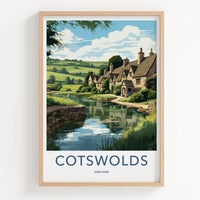 Cotswolds Poster - England Travel Art - Quaint Waterside Houses Home Decor