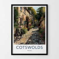 Cotswolds Poster - England Travel Art - Rustic Village Lane Wall Decor