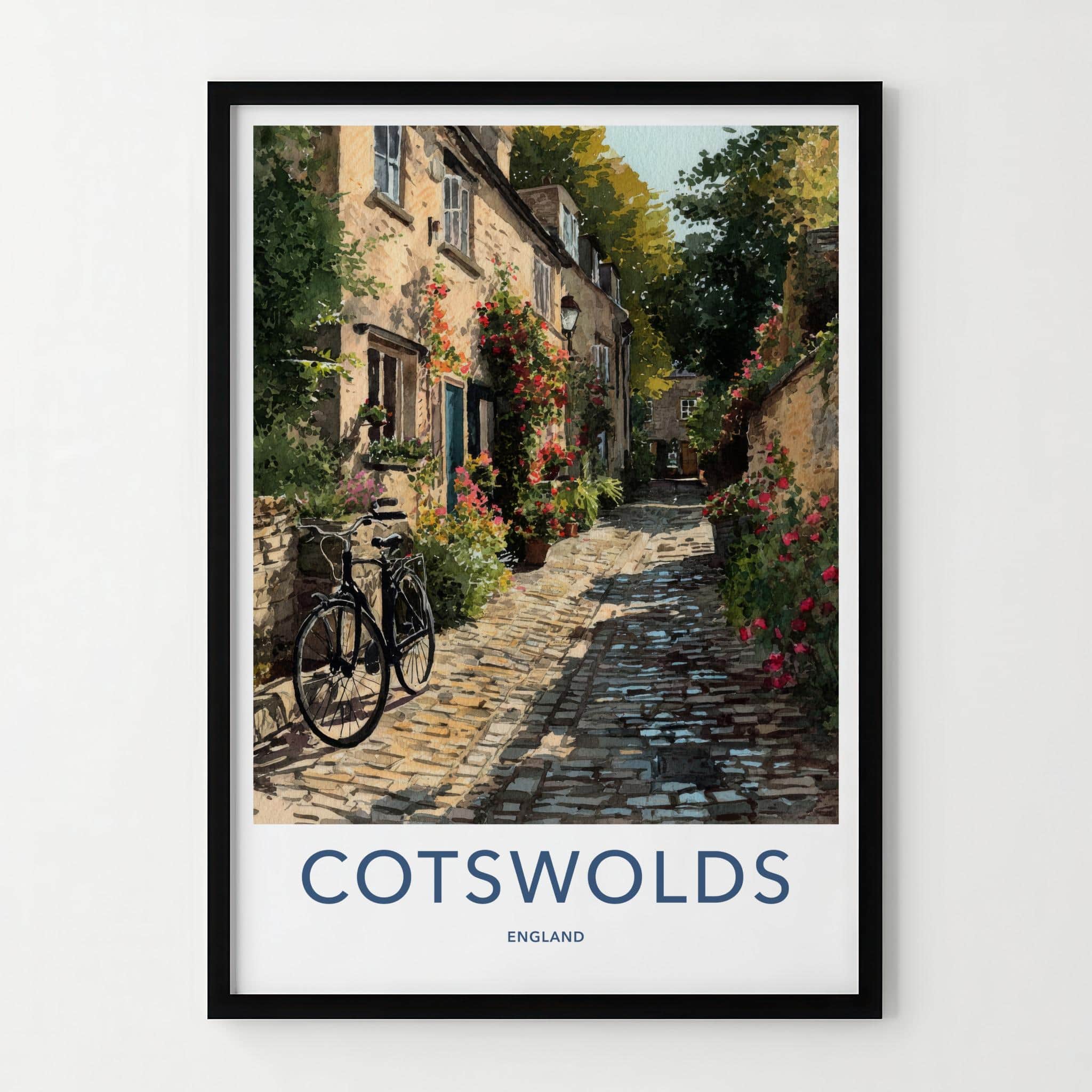 Cotswolds Poster - England Travel Art - Rustic Village Lane Wall Decor