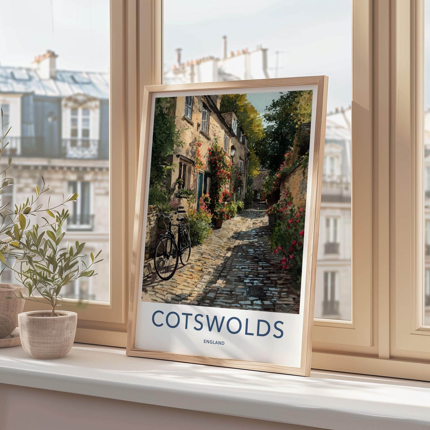 Cotswolds Poster - England Travel Art - Rustic Village Lane Wall Decor