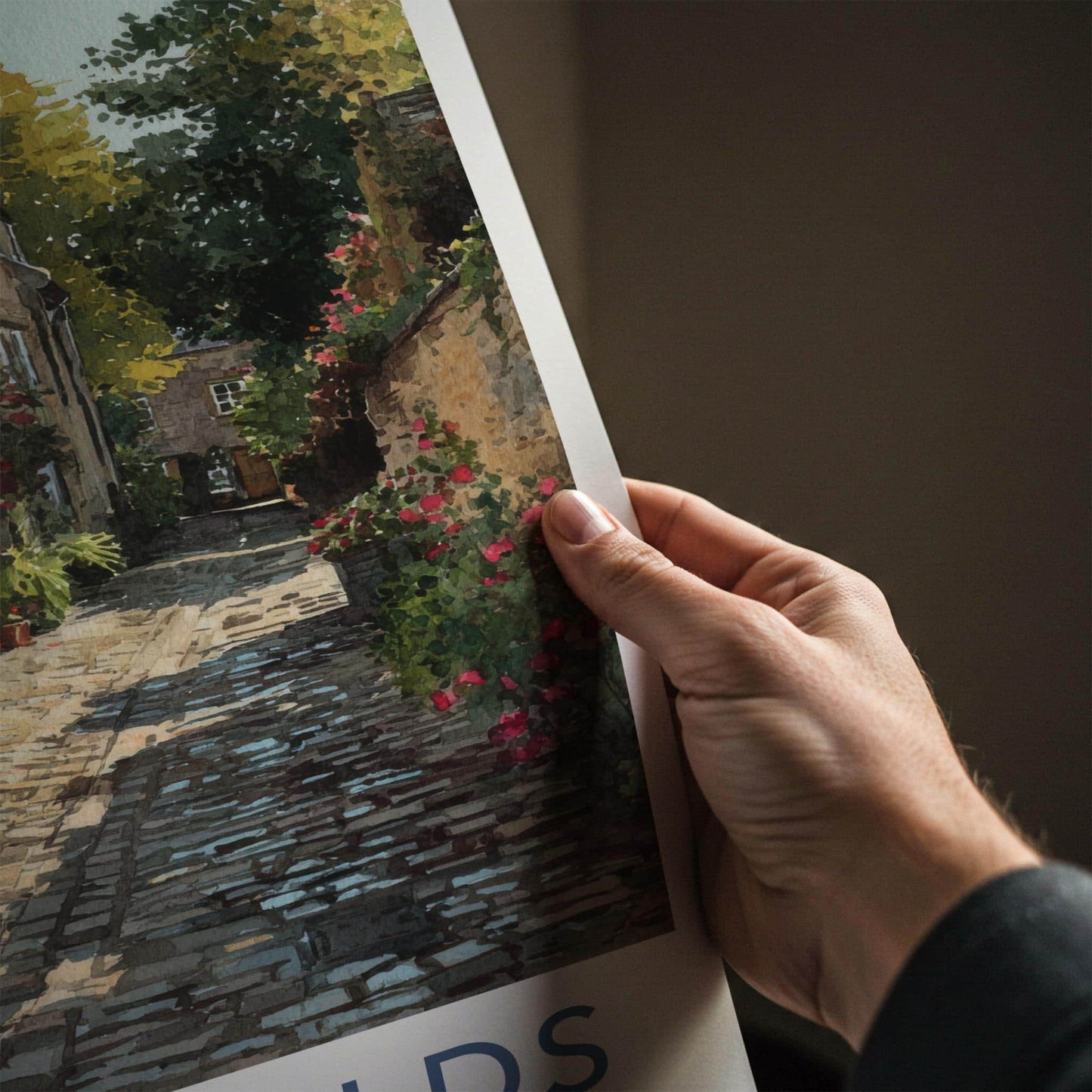 Cotswolds Poster - England Travel Art - Rustic Village Lane Wall Decor