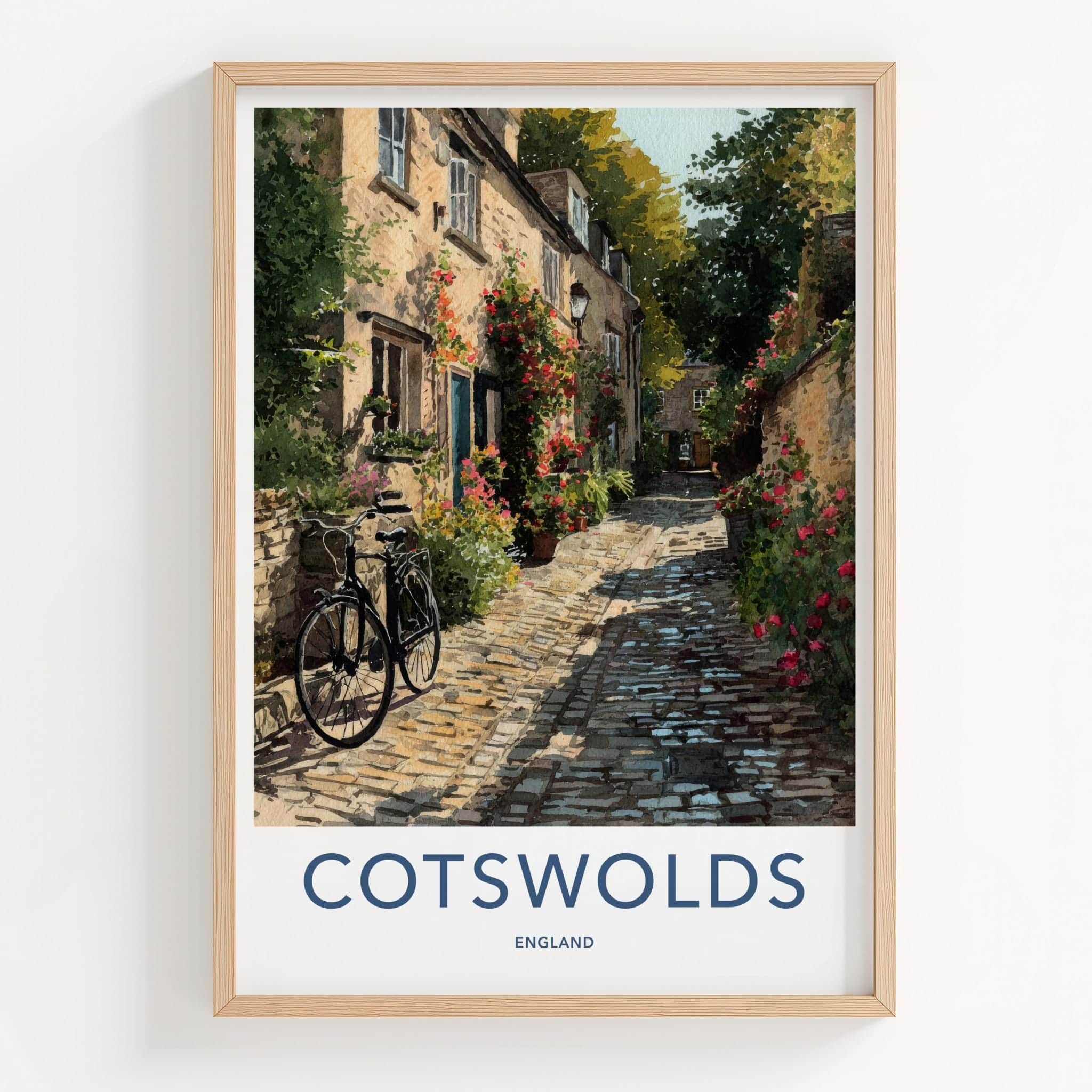 Cotswolds Poster - England Travel Art - Rustic Village Lane Wall Decor