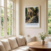 Cotswolds Poster - England Travel Art - Rustic Village Lane Wall Decor